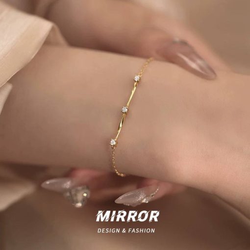 Vòng tay bạc nữ La caresse mạ vàng 14k mix đá CZ